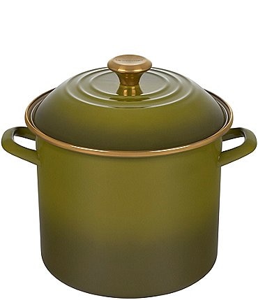 Image of Le Creuset Enamel On Steel Stockpot with Gold Knob, 10-Quart- Olive