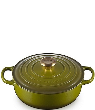 Image of Le Creuset Enameled Cast Iron Signature Round Sauteuse with Gold Knob, 3.5qt.- Olive