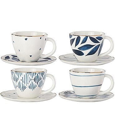 Image of Lenox Blue Bay Assorted Espresso Cup & Saucer Set of 4