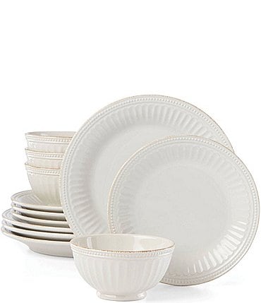 Image of Lenox French Perle Groove White 12-Piece Plate & Bowl Set