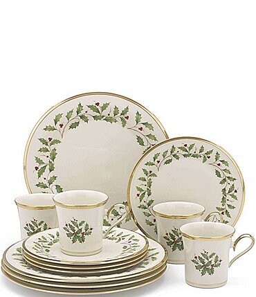 Image of Lenox Holiday 12-Piece Floral Motif Dinnerware Set