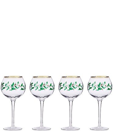 Image of Lenox Holiday Holly 4-Piece Balloon Wine Glass Set
