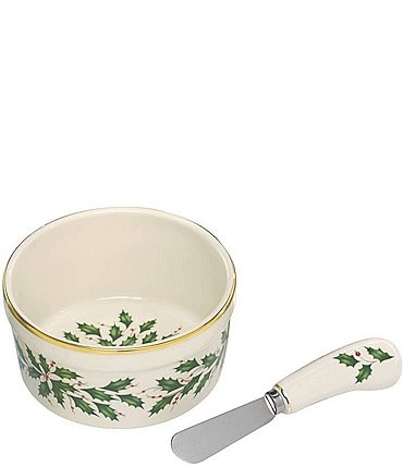 Image of Lenox Holiday Floral Motif Dip Bowl with Spreader
