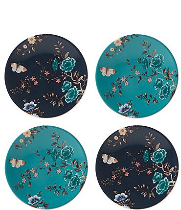 Image of Lenox Sprig & Vine Navy and Turquoise Tidbits Plates, Set of 4