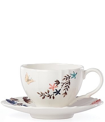 Image of Lenox Sprig & Vine White Teacup and Saucer