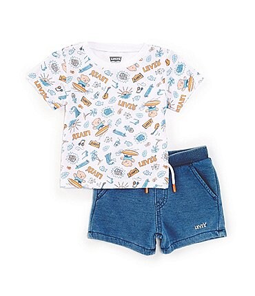 Image of Levi's® Baby Boys 12-24 Months Short Sleeve Surfing Doodle Jersey T-Shirt & Solid French Terry Shorts Set