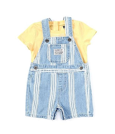 Image of Levi's® Baby Boys 3-9 Months Sleeveless Striped Woven Shortall & Short Sleeve Jersey T-Shirt Set