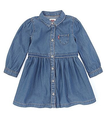 Image of Levi's® Baby Girls 12-24 Months Long Sleeve Lightweight Denim Fit-And-Flare Dress