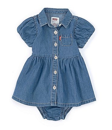 Image of Levi's® Baby Girls Newborn-24 Months Bubble-Sleeve Twill Shirt Dress
