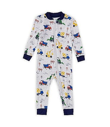Image of Little Me Baby Boys 12-24 Months Long-Sleeve Construction Truck Coveralls