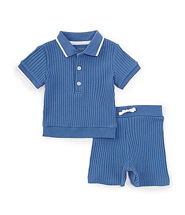 Image of Little Me Baby Boys 12-24 Months Short-Sleeve Polo Shirt & Matching Rib-Knit Shorts Set