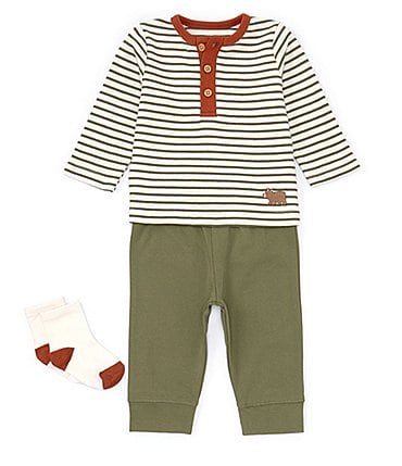 Image of Little Me Baby Boys 3-12 Months Raglan Sleeve Striped Tee & Solid Jogger Pants Set