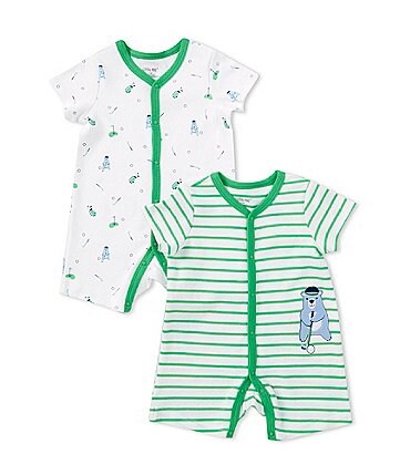 Image of Little Me Baby Boys 3-12 Months Short Sleeve Golf-Themed Shortalls & Short Sleeve Striped Golf Bear Shortalls Two-Pack
