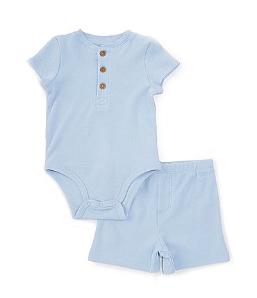 Image of Little Me Baby Boys 3-12 Months Short-Sleeve Henley Bodysuit & Matching Shorts Set