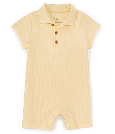 Image of Little Me Baby Boys 3-12 Months Short Sleeve Rib-Knit Shortall