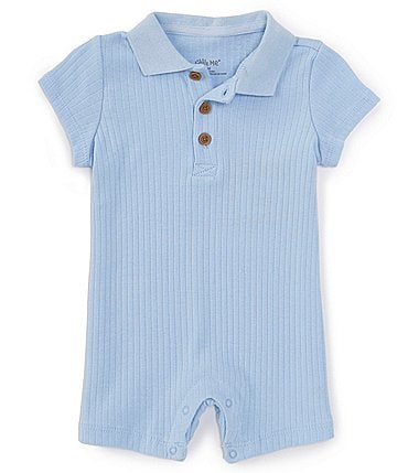 Image of Little Me Baby Boys 3-12 Months Short Sleeve Rib-Knit Shortall