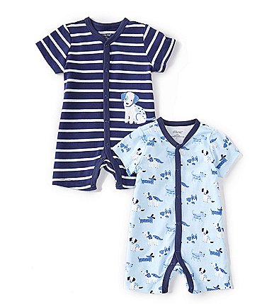 Image of Little Me Baby Boys 3-12 Months Short Sleeve Striped/Puppy Print Shortall 2-Pack