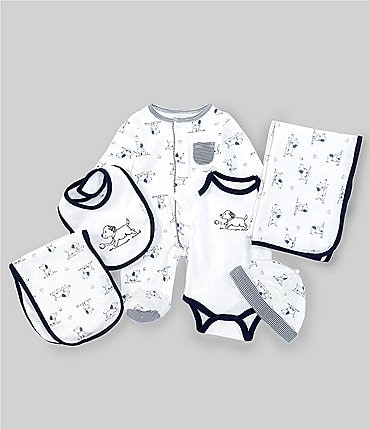Image of Little Me Baby Boys Newborn-6 Months Puppy Toile 6-Piece Gift Box Layette Set