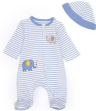 Image of Little Me Baby Boys Newborn-9 Months Elephant Zip Footed Coverall & Hat Set