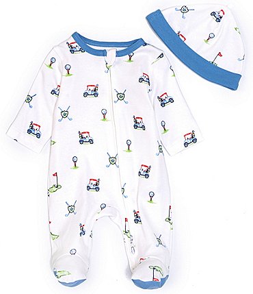 Image of Little Me Baby Boys Newborn-9 Months Golf Club Zip Footed Coverall & Hat Set