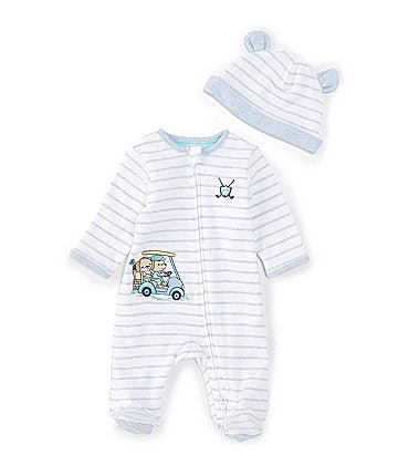 Image of Little Me Baby Boys Newborn-9 Months Golf Day Long-Sleeve Striped Footed Coverall