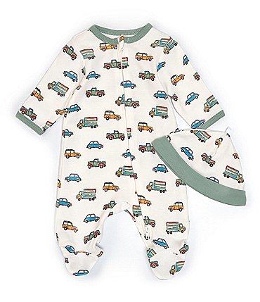 Image of Little Me Baby Boys Newborn-9 Months On-The-Go Car Printed Footed Coverall & Hat Set