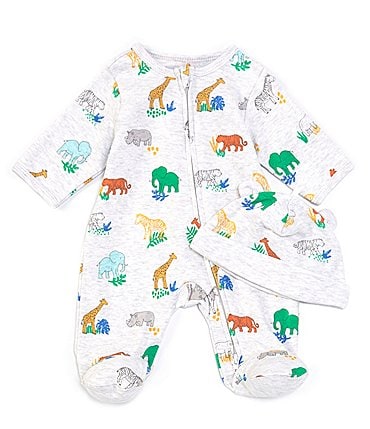 Image of Little Me Baby Boys Preemie-9 Months Bright Safari Footed Coverall & Hat Set