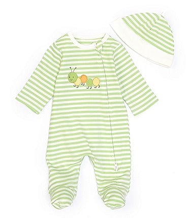 Image of Little Me Baby Boys Preemie-9 Months Long Sleeve Stripe Caterpillar Footed Coverall & Hat Set