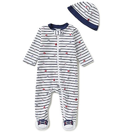 Image of Little Me Baby Boys Preemie-9 Months Sport Star Striped Footie Coverall & Hat Set