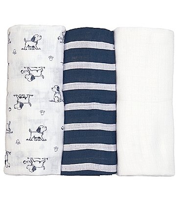 Image of Little Me Baby Boys Puppy Toile Print Muslin Blanket Set