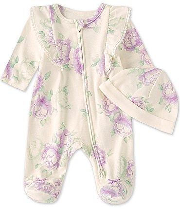 Image of Little Me Baby Girl Preemie-9 Months Lavish Blooms Footed Coverall & Hat Set