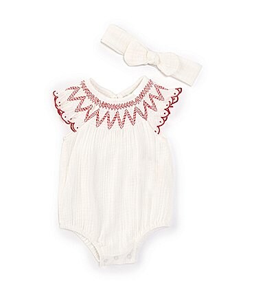 Image of Little Me Baby Girls 3-12 Months Flutter Sleeve Smocked Bodysuit