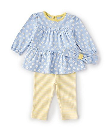 Image of Little Me Baby Girls 3-12 Months Long-Sleeve Daisy-Printed Tunic Top & Striped Leggings Set
