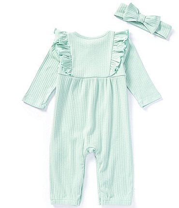 Image of Little Me Baby Girls 3-12 Months Long Sleeve Ruffle-Trimmed Coveralls