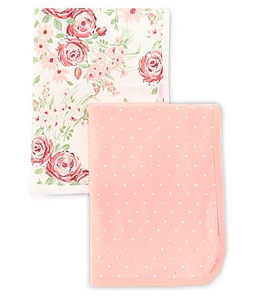Image of Little Me Baby Girls Floral/Dotted Receiving Blanket 2-Pack