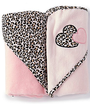Image of Little Me Baby Girls Leopard Kitten 2-Pack Hooded Bathtub Towel Set