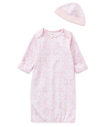 Image of Little Me Baby Girls Newborn-3 Months Damask Print Gown & Hat Set