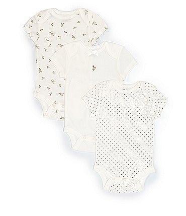 Image of Little Me Baby Girls Newborn-9 Months Short-Sleeve Rosebud Bodysuit Three-Pack