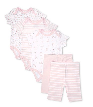 Image of Little Me Baby Girls Newborn-9 Months Springtime Short-Sleeve Bodysuit & Coordinating Pant 5-Pack