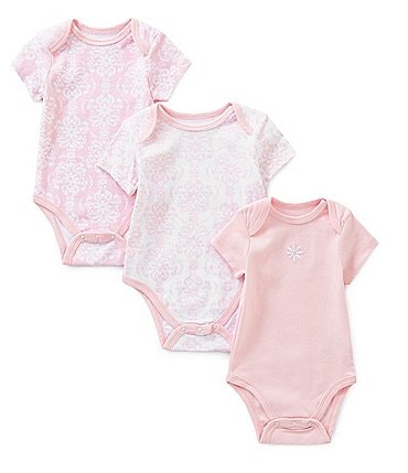Image of Little Me Baby Girls Pink Damask Scroll 3-Pack Bodysuits