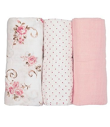 Image of Little Me Baby Girls Solid/Printed Blankets 3-Pack
