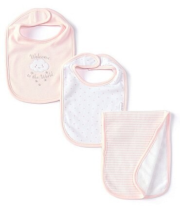 Image of Little Me Baby Girls Welcome To the World Printed Bib & Burpcloth Set