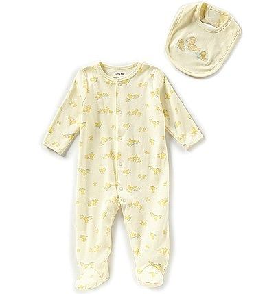 Image of Little Me Baby Preemie-9 Months Little Ducks Long-Sleeve Footed Coverall & Bib Set