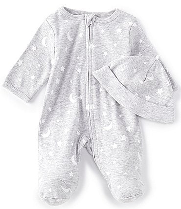 Image of Little Me Baby Preemie-9 Months Long-Sleeve Moon Stars Footed Coverall & Hat Set