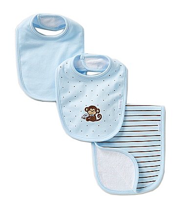 Image of Little Me Baby Boys Monkey Star Bib & Striped Burp Cloth Set