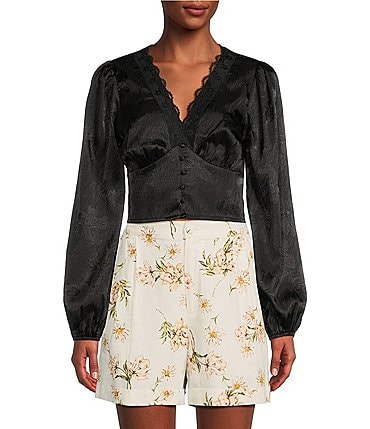 Image of GB Long Sleeve Lace Trim Pull-On Blouse