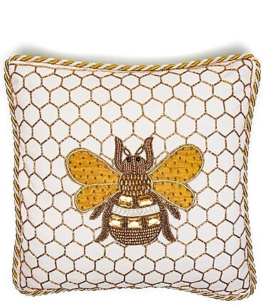Image of MacKenzie-Childs Beaded Queen Bee Square Pillow