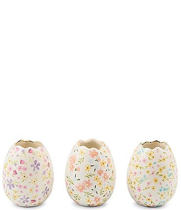 Image of MacKenzie-Childs Easter Collection Posie Patch Ceramic Egg Vase, Set of 3