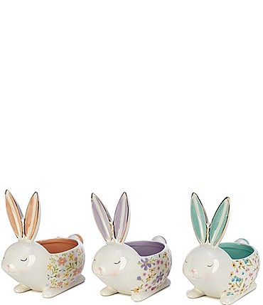Image of MacKenzie-Childs Easter Collection Posie Patch Ceramic Rabbit Candy Dishes, Set of 3