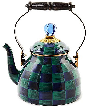 Image of MacKenzie-Childs Juniper Check Enamel Tea Kettle, 2-Qt.